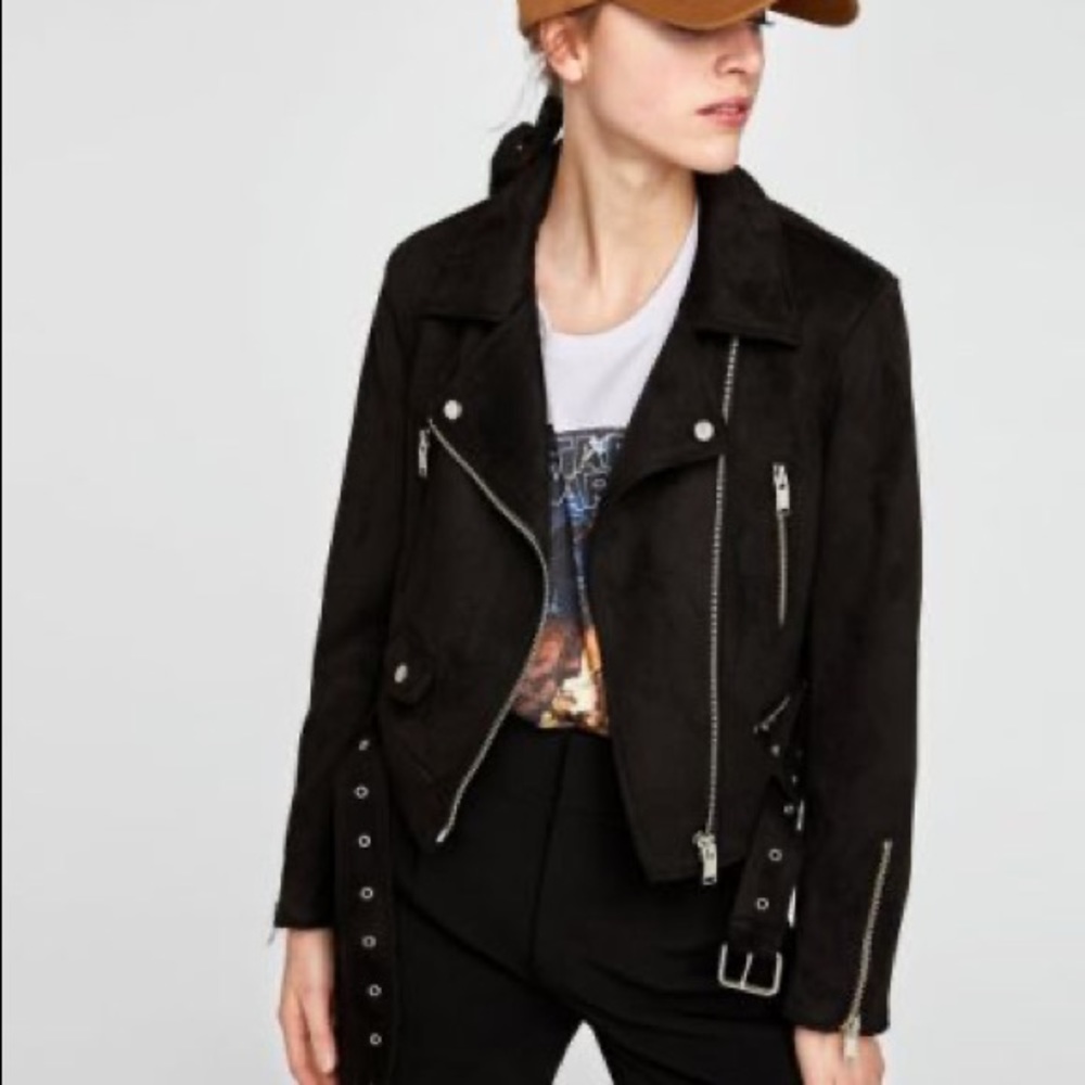 Zara black suede moto jacket